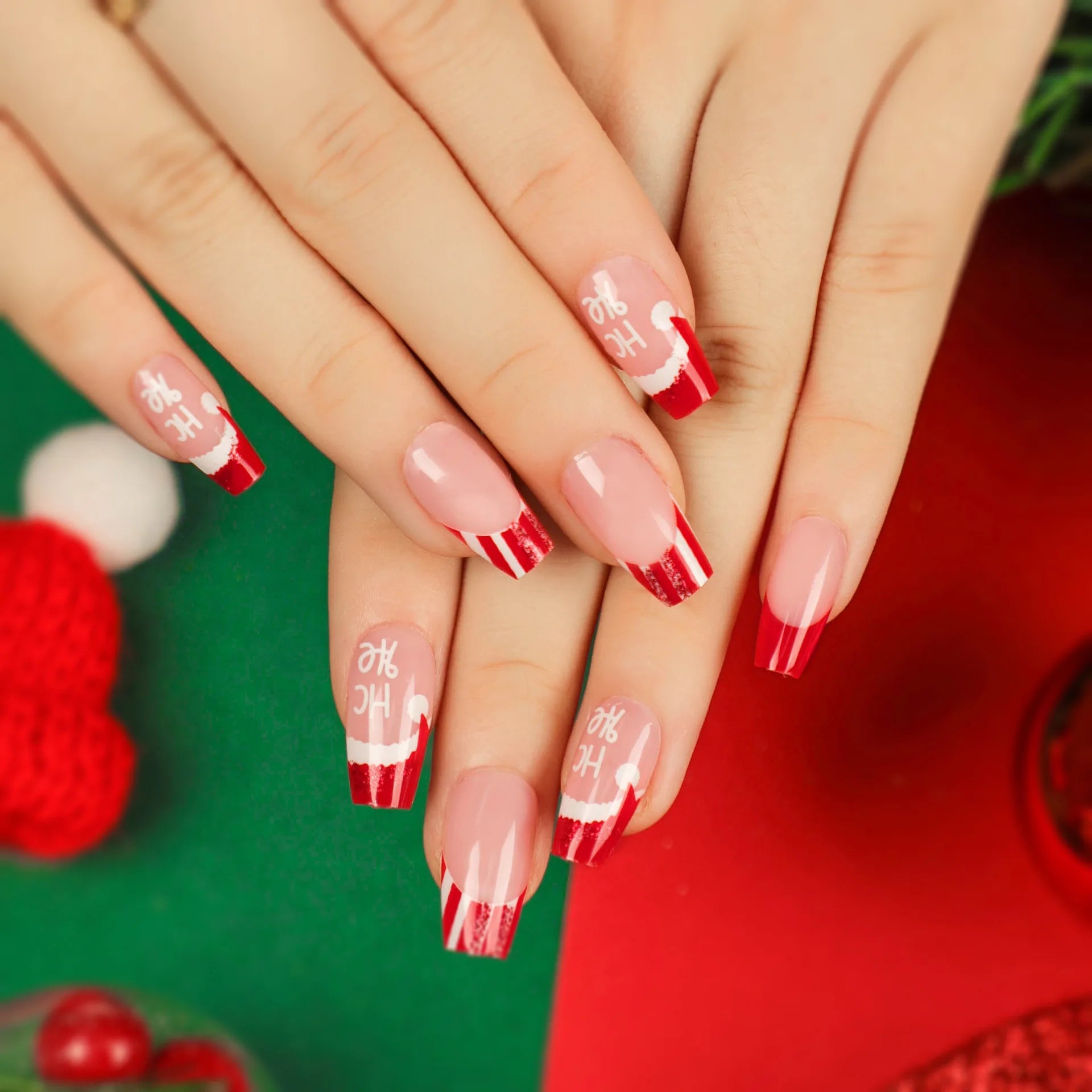 24 Christmas Nails Short Simple | French Press-On Nails–Medium Square Shape
