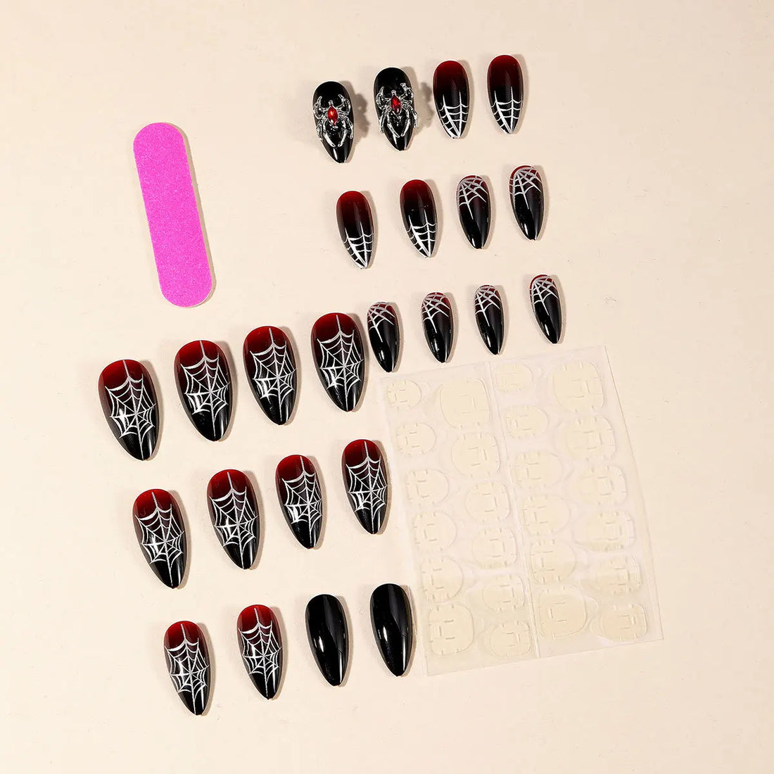 24 Halloween Nails Spider | Punk False Nail Tips | Metal Almond Press on Nails