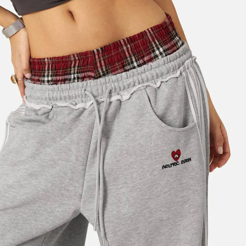 Sweatpants Vintage | Y2K pants vintage Harajuku double Embroidered waist Sweatpants