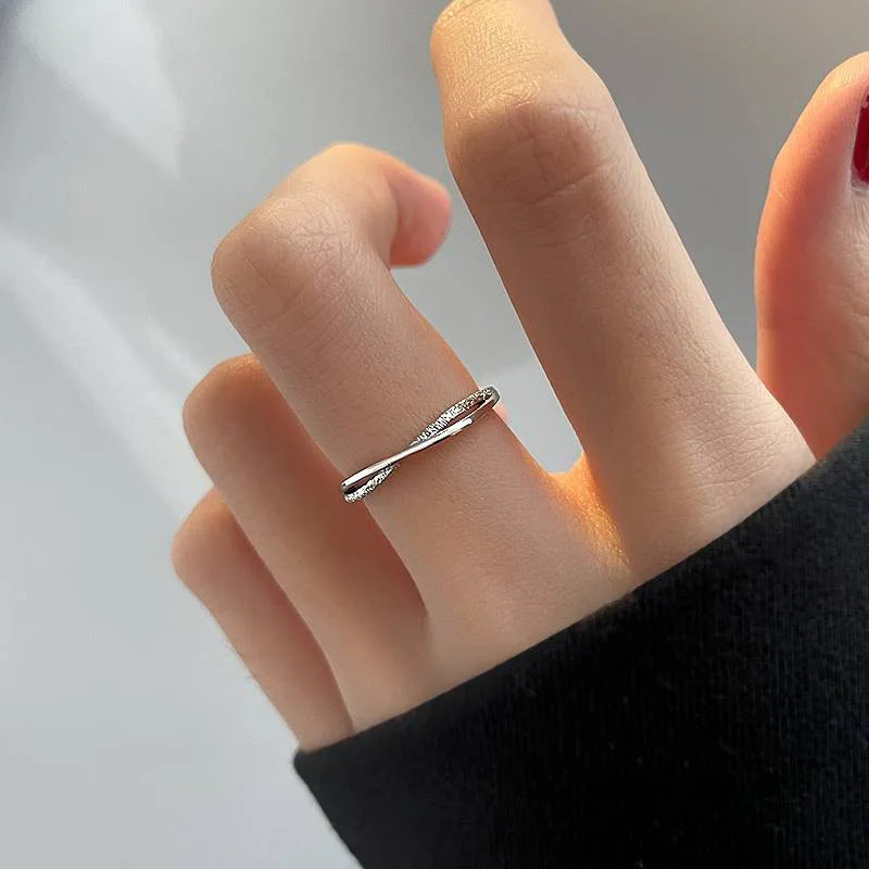 Matte Line rings |  Silver Color Ring Women's White Cold Color Style | Cross Ring