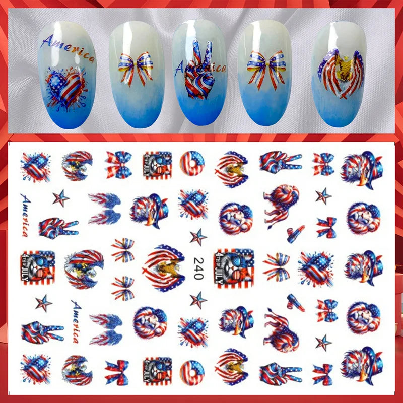 3D USA Flag Nail Stickers for Independence Day Style