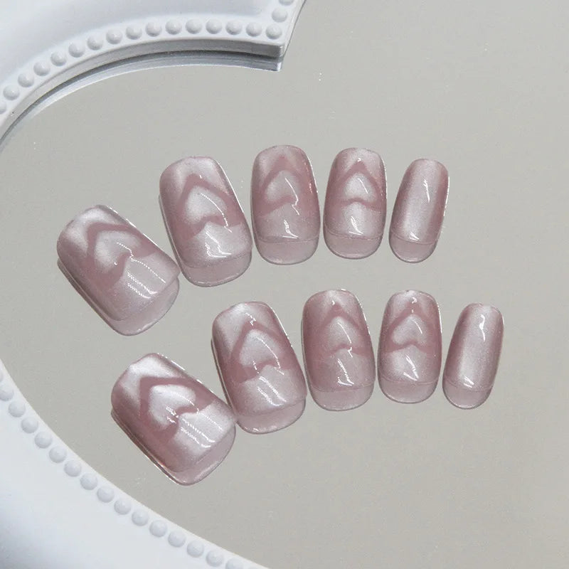 24 pcs Valentine Nails Design | French cat eye love nails +1 nail glue +1 nail file