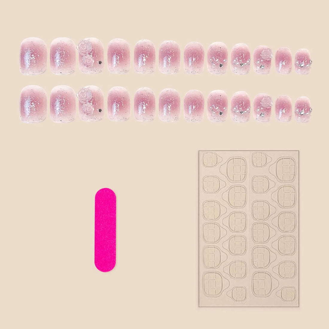 24pcs pinterest summer nails | Pearl Decor Gentle Color Reusable Artificial Nail