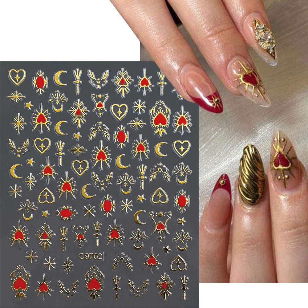 1  Unit 3D Heart Nail Art |  Bronzing Gold Love Heart Nail Art Stickers | Y2K Manicure