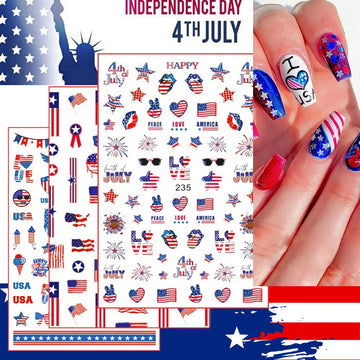 8pcs/Set July 4th Patriotic Nail Art Stickers 3D Stars