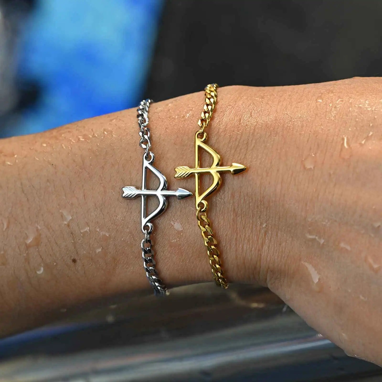 Bow and Arrow Bracelet for Men | Stainless Steel Miami Curb Chain Wristband