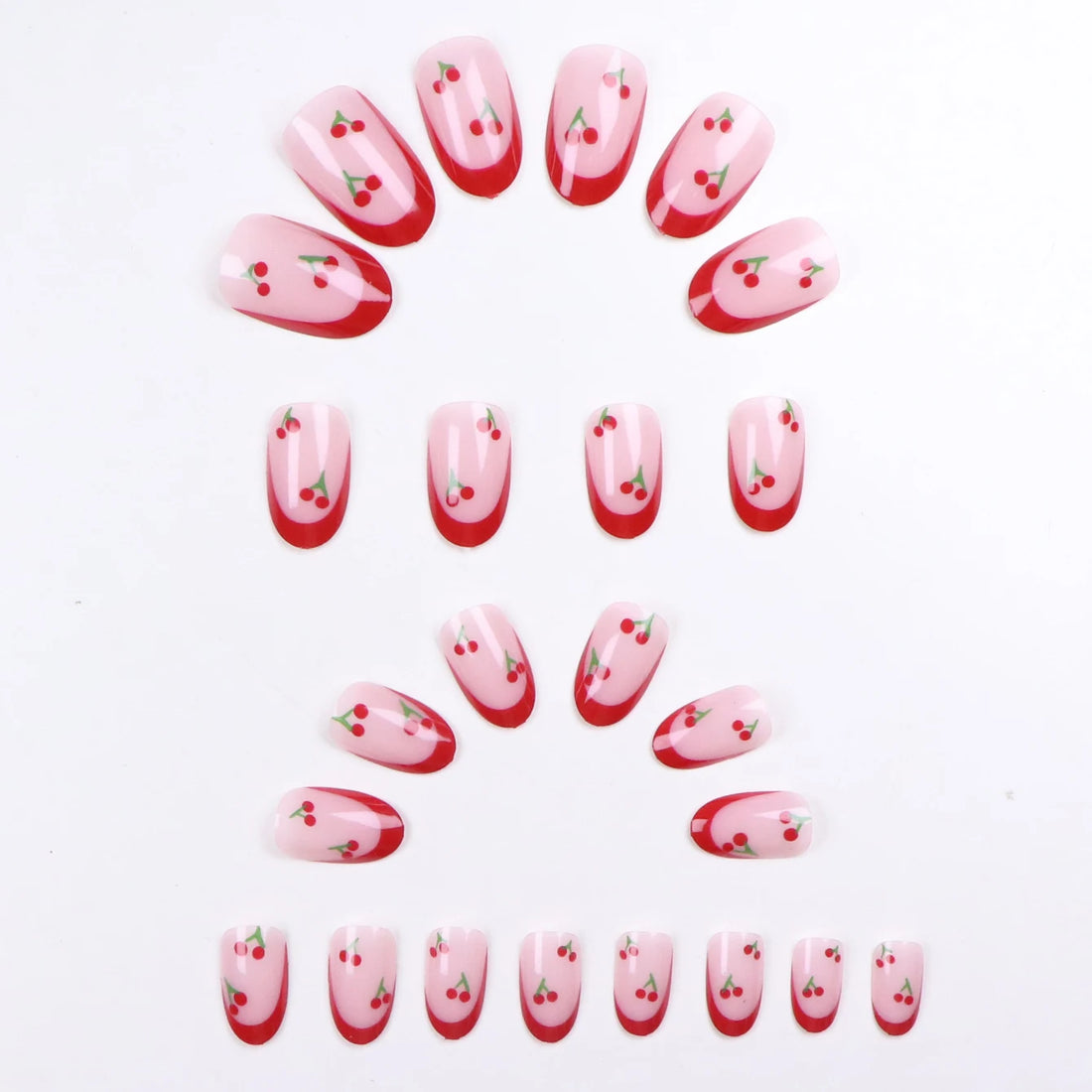 24 Cherry Red Nails Design set 1pc Nail File & 1Nail Glue Sticker Kit Nails
