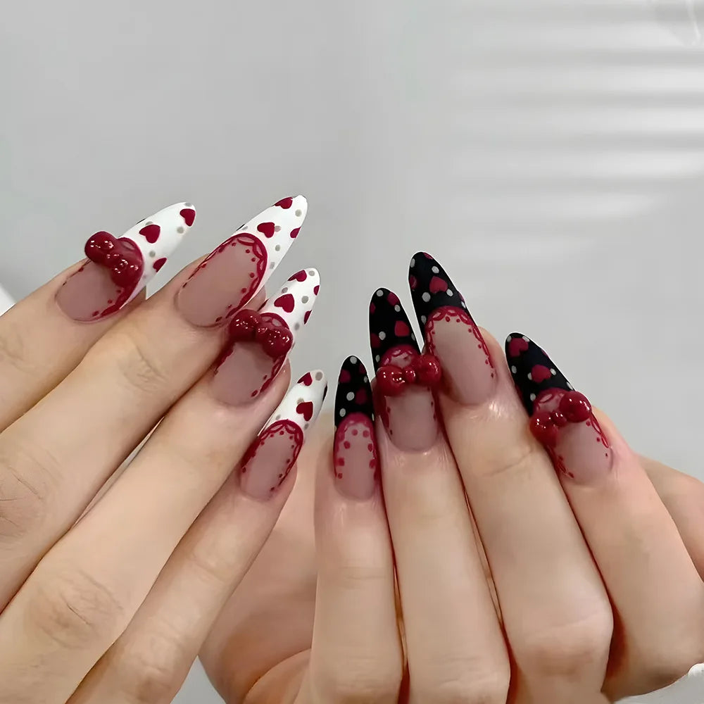 10 Red And Pink Valentines Day Nails | French Fake Nails Love Valentine's Day Gift for Girl False Nails Patches