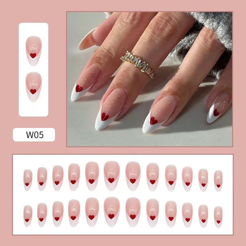 24 Valentines Day Almond Nails | Fake Nails Tablets Press On Nail