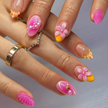 24pcs Cute Valentine Nails Designs | Seashell Pattern French Style Fake Nails