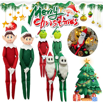 34cm Christmas Elf Doll New Bookshelf Fairy Doll Handmade Funny Monster Plush Toy with Long Leg Christmas Gifts Room Decorations