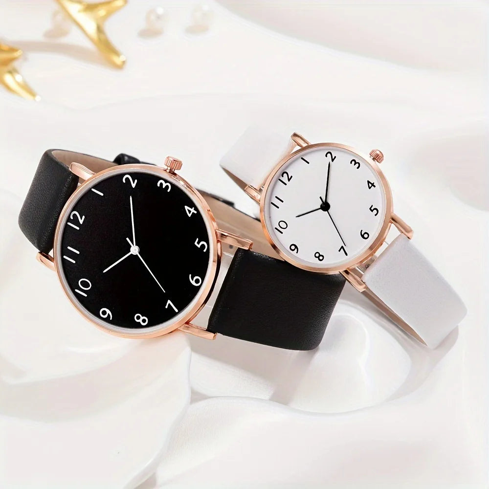 4 Piece Couple Fashion Watch, Fashionable Casual Minimalist Leather Watch | Dial Quartz Watch