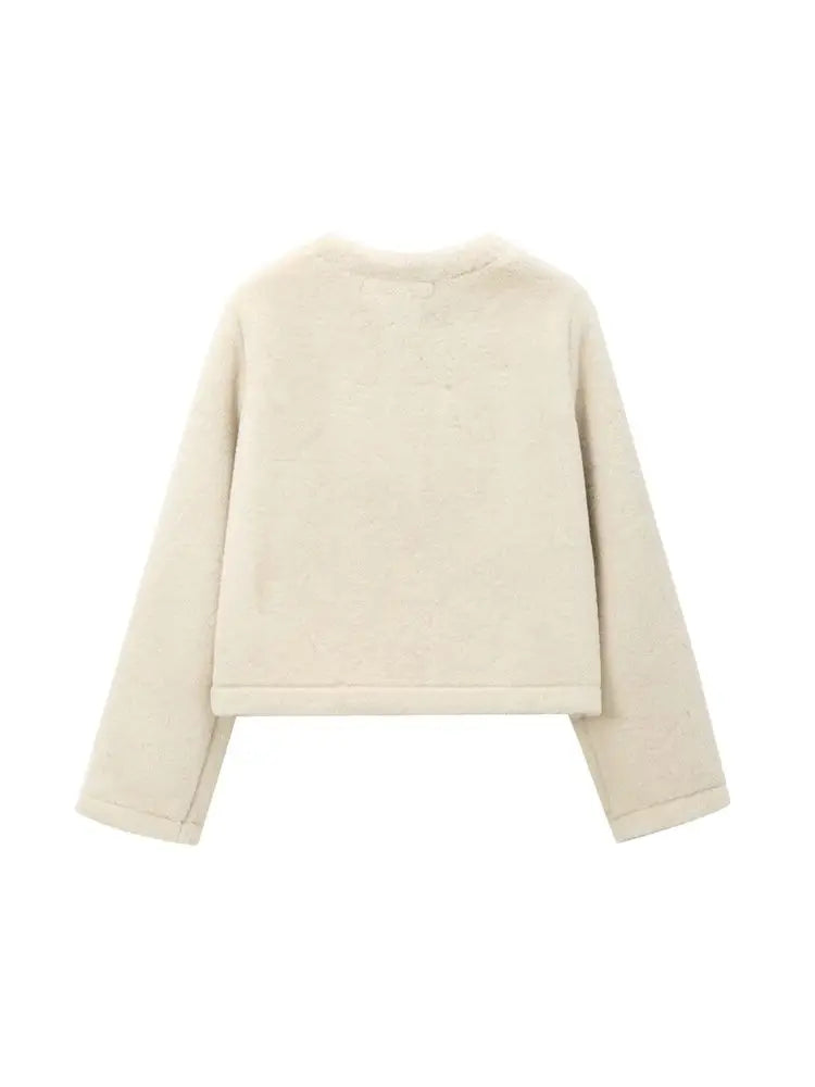 Thick Faux Fur Jacket for Women, Long Sleeve Coat, Front Toggle, Female Outerwear