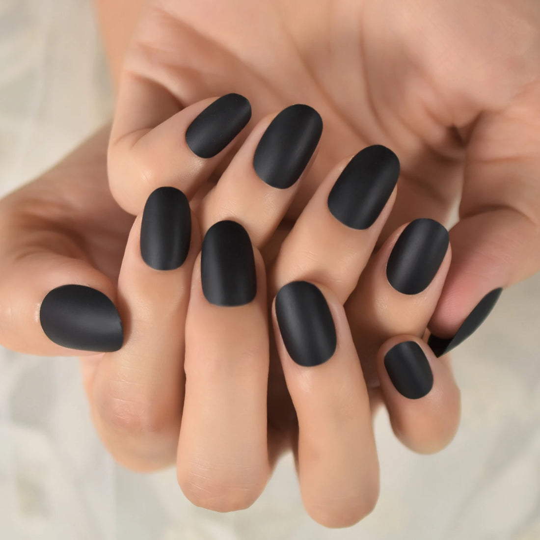 Black False Nails | Solid Black Matte Lady For Daily Artificial Nails Short Length