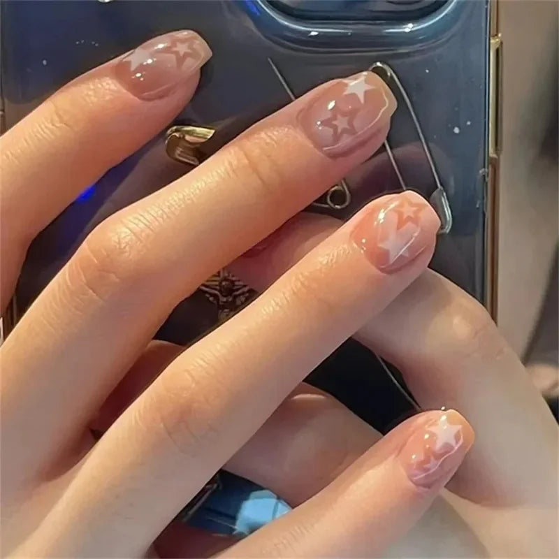 24 .Star Nail Designs | Short Square Manicure | Nail Stickers | Gradient False Nails