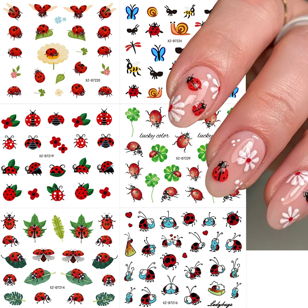 30Pcs 3D Cartoon Ladybug/Butterfly Nail Stickers Cute Manicure Decor