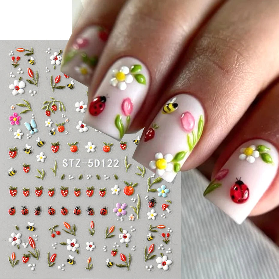 5D Embossed Kawaii Ladybug Nail Stickers