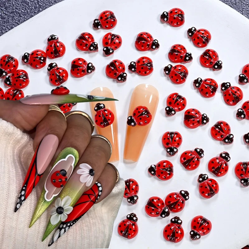 20 Ladybug Nails Clear Pink | 3D Resin Ladybugs Nail Art Rhinestones 8*10mm Summer Manicure Decoration Ladybug DIY