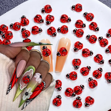 20 Ladybug Nails Clear Pink | 3D Resin Ladybugs Nail Art Rhinestones 8*10mm Summer Manicure Decoration Ladybug DIY