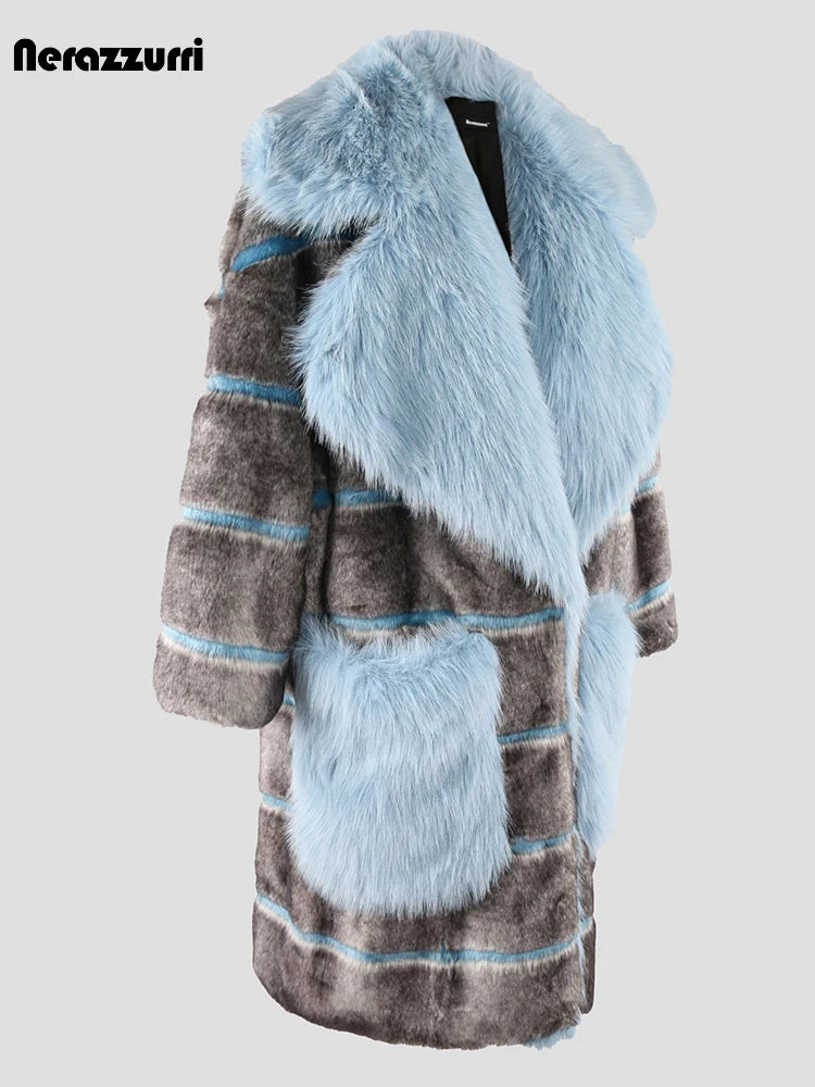 Oversized Faux Fur Coat | Women with Big Collar and Pockets Luxury Designer Clothes