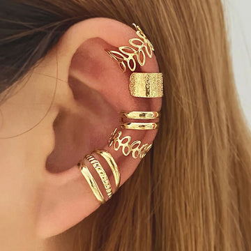 5pcs Vintage Earrings for Women | Gold Plated No Piercing Fake Earring Set in Lots