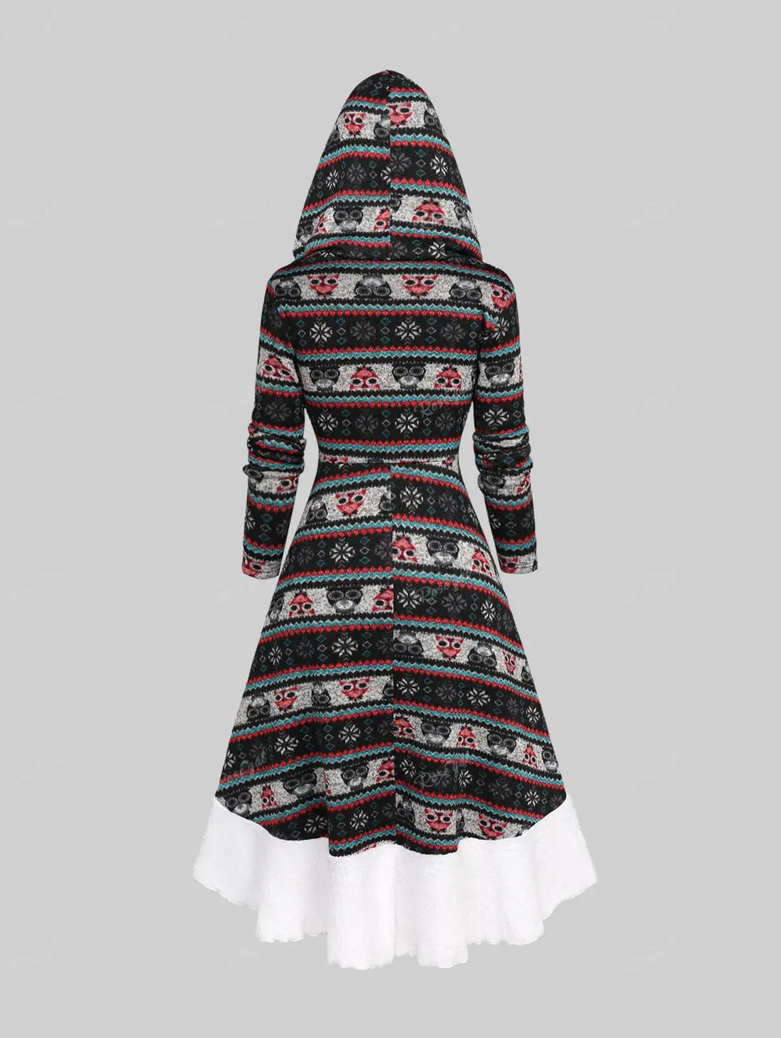 Christmas Snowflake Dress | Graphic Print Fur Panel High Low Hooded Dress