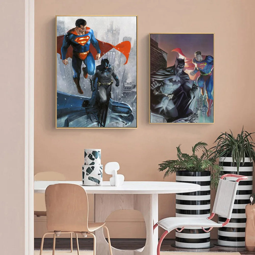 Dc Comic Canvas Prints Superman And Batman Cartoon Posters Superhero Justice League Wall Art Painting