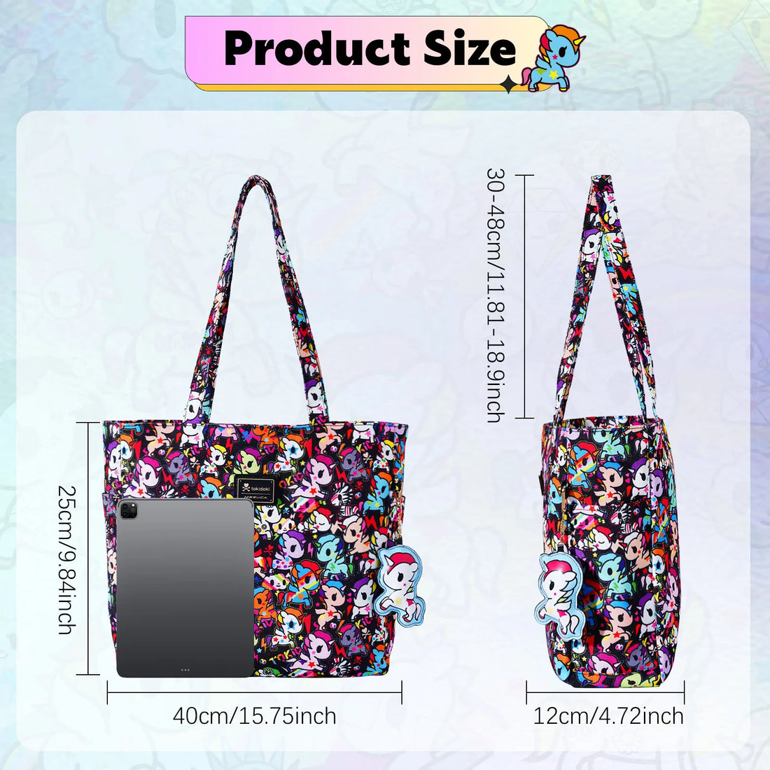 Large Tote Bag with Unicorno Keychain | Lightweight Shoulder Bag