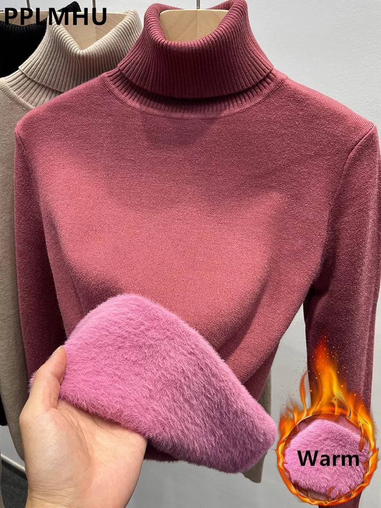 Turtleneck Sweater Women | Korean Fashion Lined Warm Sueter Knitted Pullover Slim Top