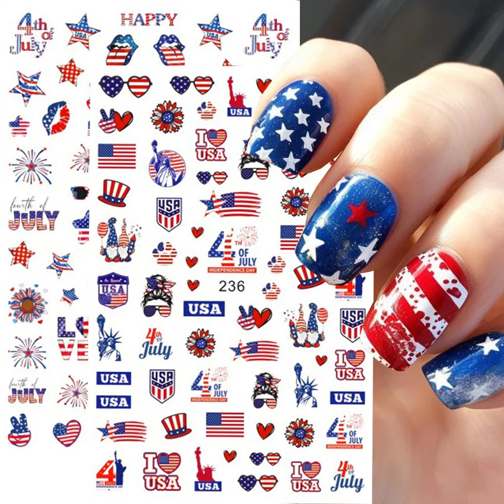 1pcs 4th Of July Independence Day Design Nail Decals American Flag Stickers