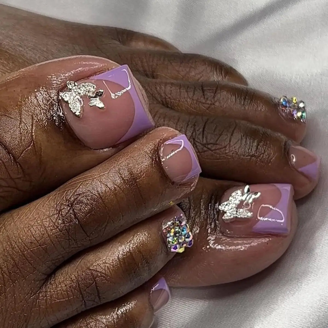 24Pcs Square Toe Nails French Tip | Rhinestone Design Press on Nails Art | Reusable False Nail