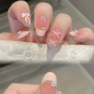 10Pcs Ballet Sweetheart False French Press on Nails