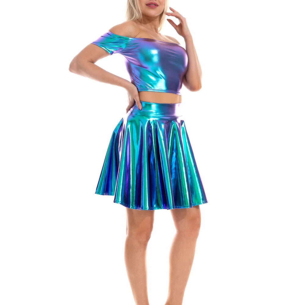 Y2K Streetwear  | Festival Skirt Short Sleeve Slash Neck Crop Tops | Women Club Party Outfits