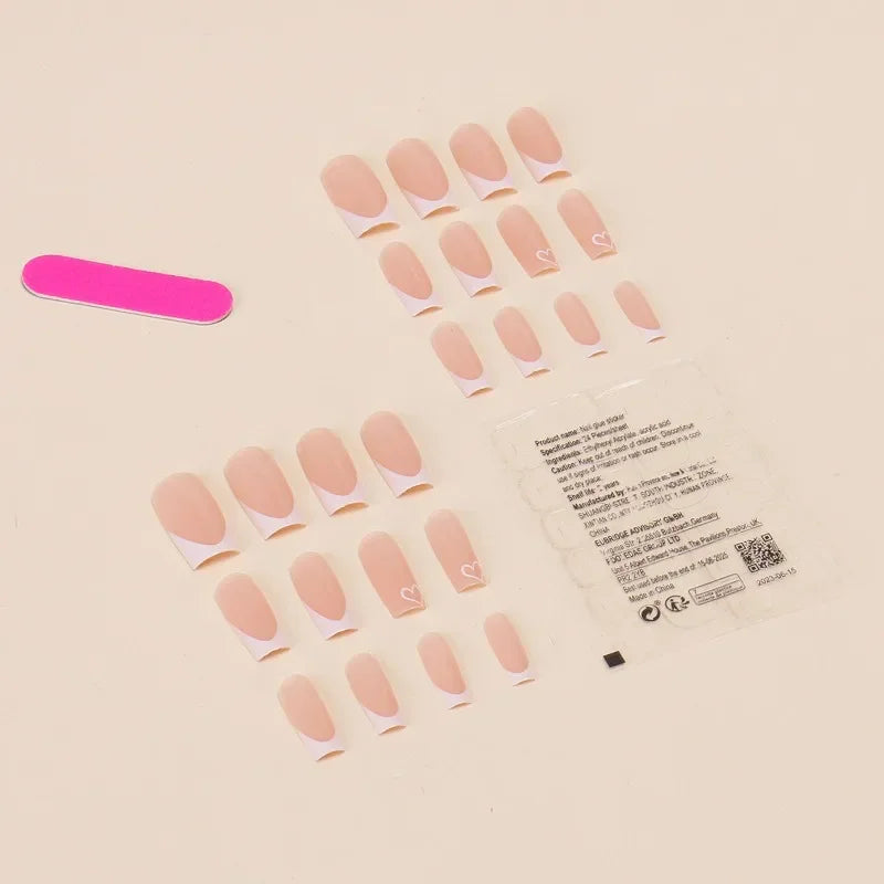 24pcs Medium Square Pink Nail Set - Short Coffin Press On Nails