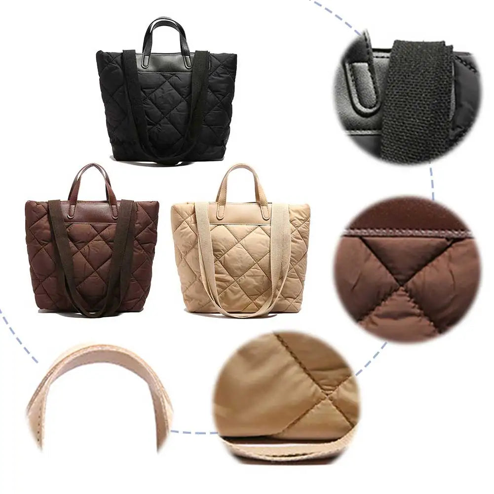 Quilted Puffer Tote Bag | Solid Color Large Purse Satchel Bag for Travel