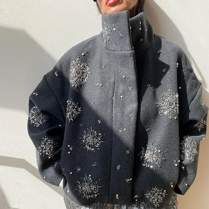 Casual Loose Jackets For Women | Lapel Collar Bat Sleeve Solid Wool Blend Jacket