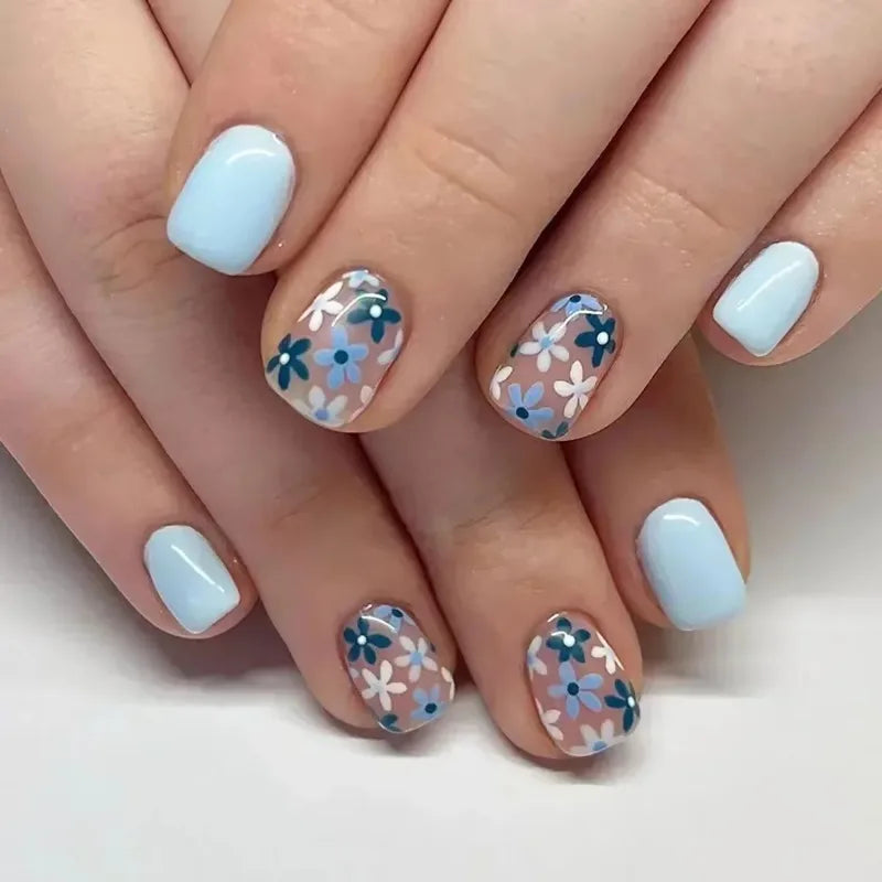 24 Small Spring Nails | Flower Fake Nails Fresh Colorful Acrylic Nails | Spring Nail