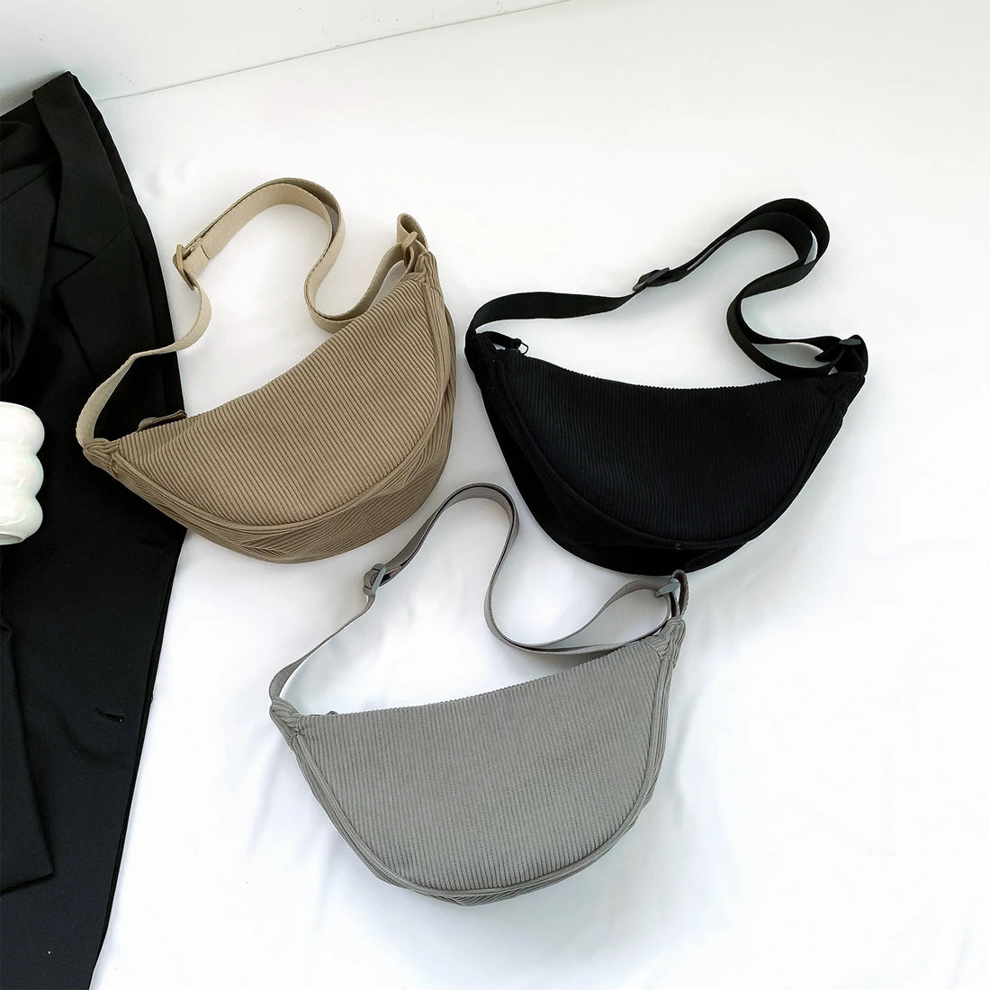 Dumpling Bag Crossbody Bag | Adjustable Strap Corduroy | Solid Color Shoulder Bag
