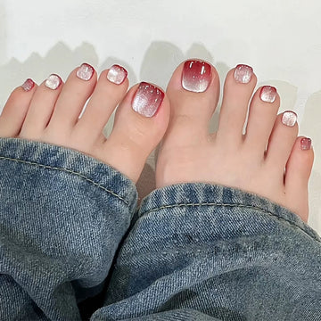 24 Pcs Gradient Red Cat Eye Toe Nail Designs