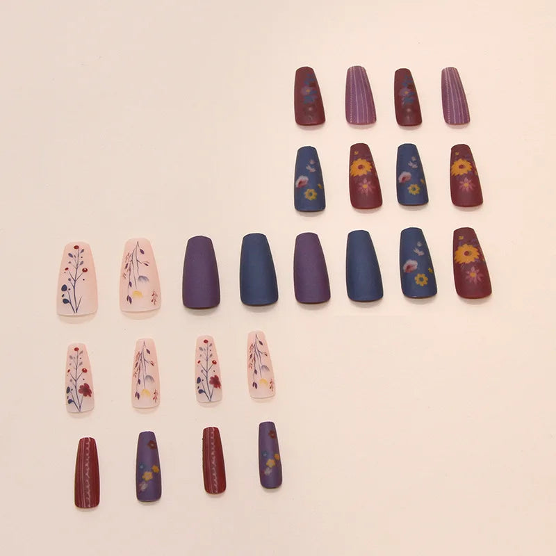 24 Medium Square Nail Ideas | Flowers design fall winter square ballet acrylic tips press on