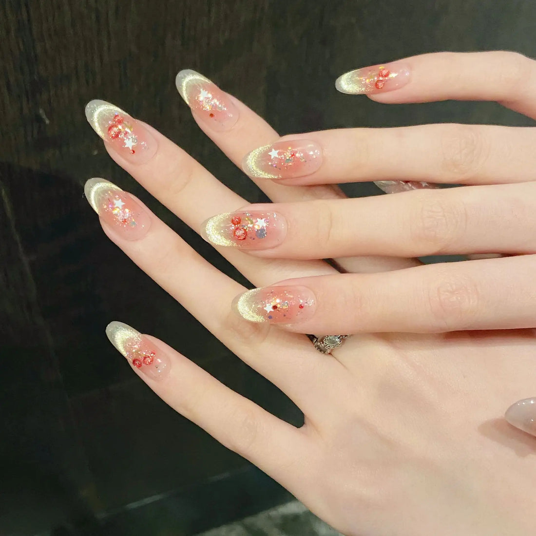 10 Cherry Press On Nails For Women | Shiny Smile Cat's Eye Y2k Star Handmade Fake Nails