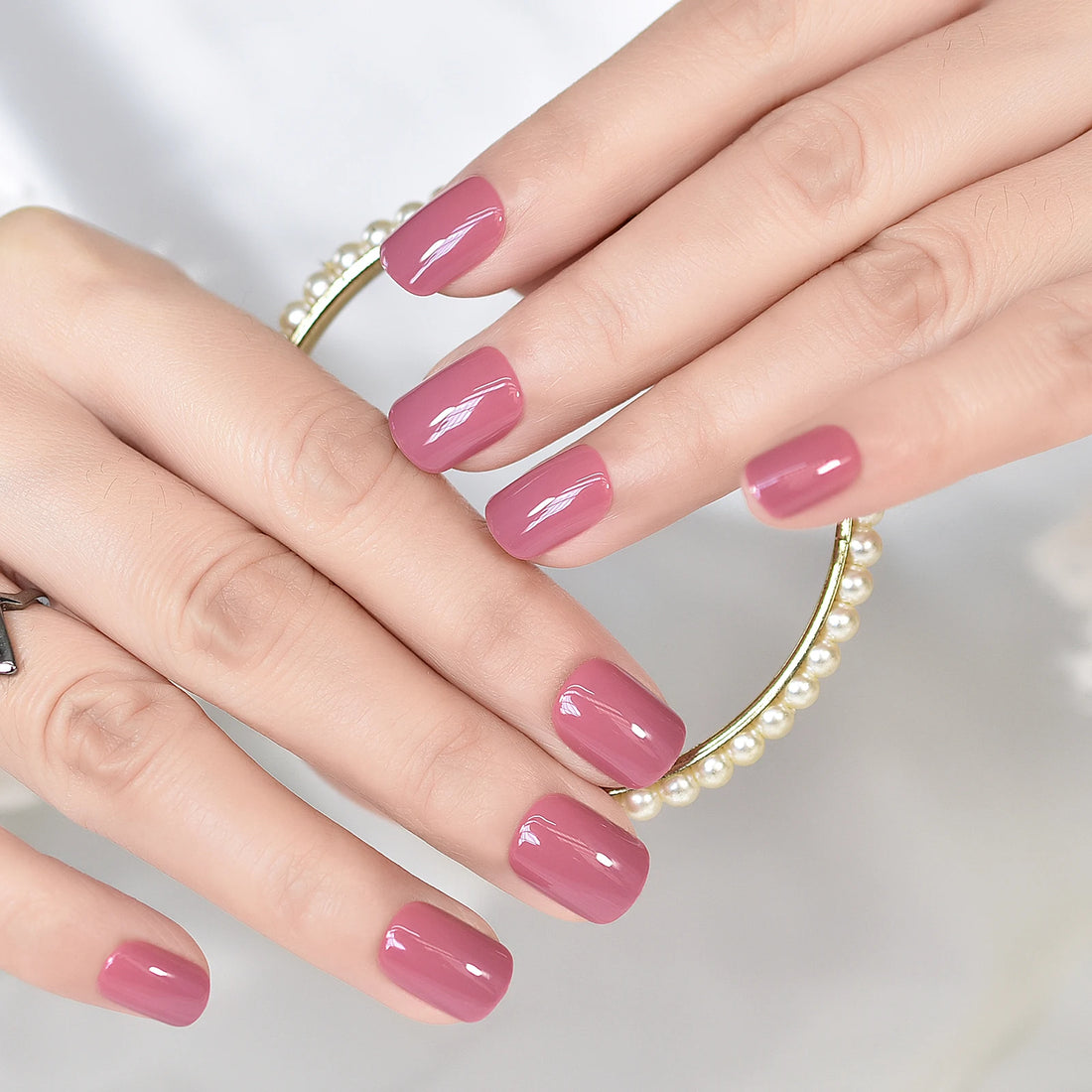 24 Solid Color Nails Short | Sleek Mauve Oval Press-On Nails | Solid Color Reusable False Nails