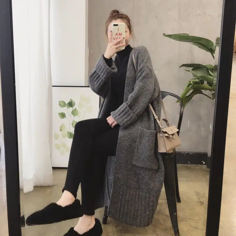 Cardigan Sweater Long | Korean Sweater Coat | Loose Medium Length Versatile Knitted Cardigan