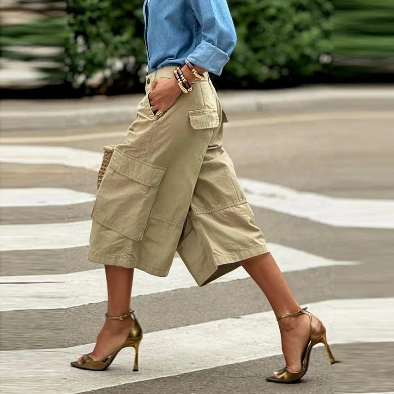 Dressy Wide Leg Capri Pants | Summer Woman Wide Leg Capris Pants with Pockets