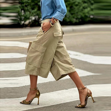 Dressy Wide Leg Capri Pants | Summer Woman Wide Leg Capris Pants with Pockets