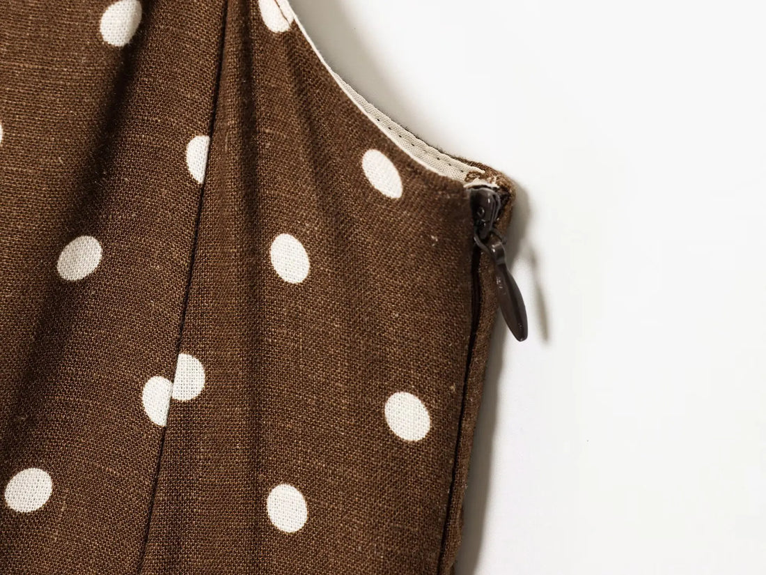 TRAFZA Vintage Casual Polka Dot Dress | Brown Women's Slim Long Dress | Long Fall Outfits