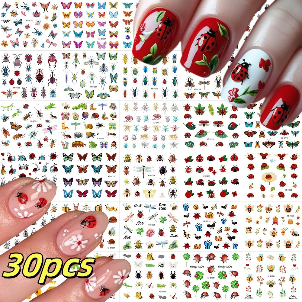 30pcs/Set 3D Cartoon Insect Ladybug Nail Stickers