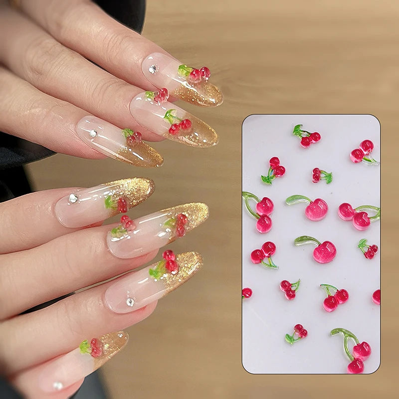 6/12 Grid 3D cherry red nail designs | Red Cherry Fruits Crystal Rhinestone Nail Art Decoration