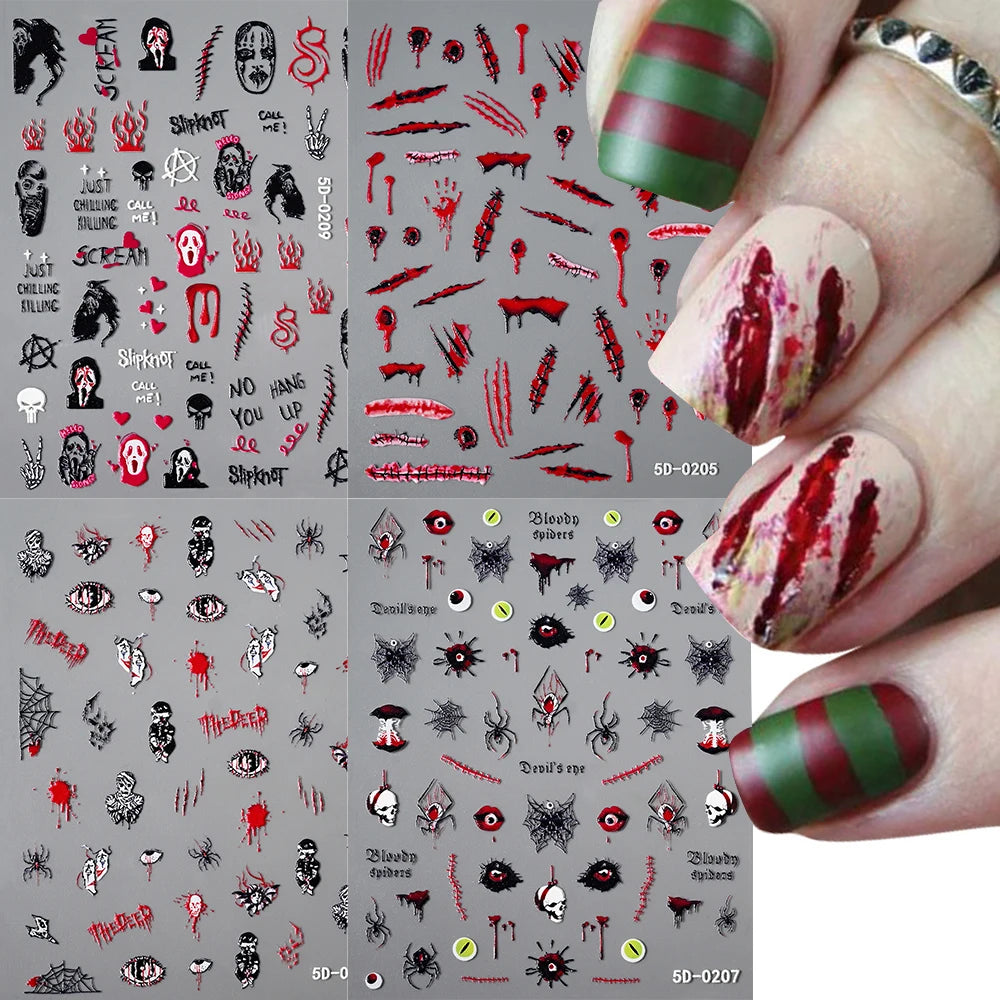 1Pc 3D Halloween Nail Stickers | Ghost Pattern Nail Sliders Knife Marks