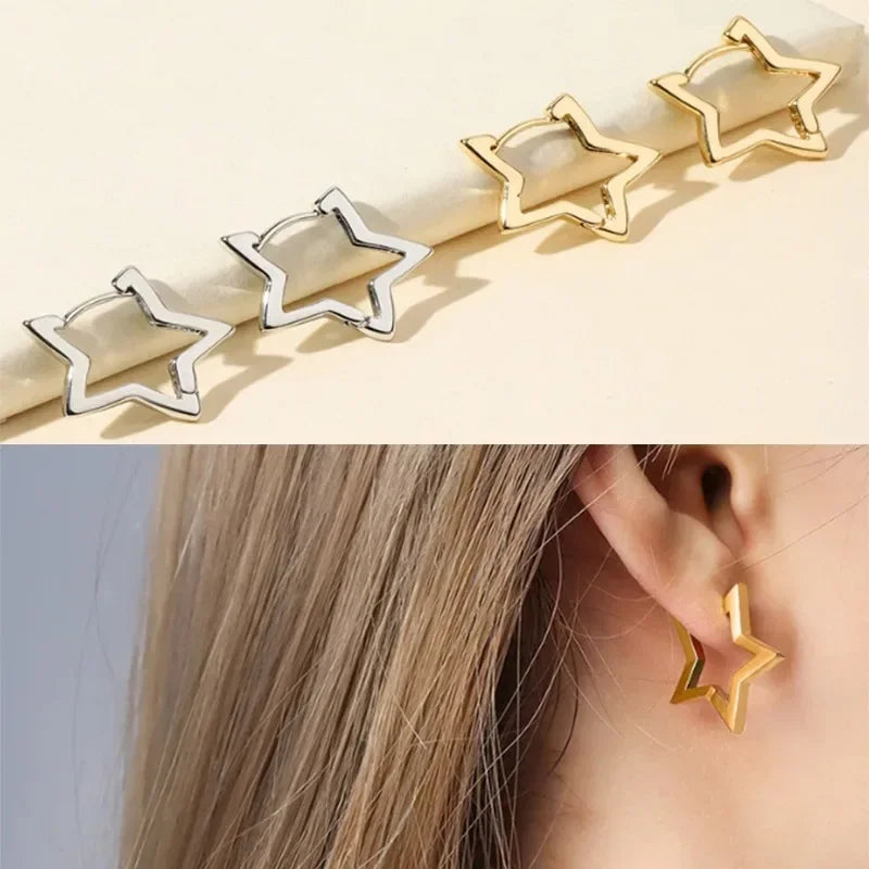 Stainless Steel Star Stud Earrings For Women | Girl Jewelry Gift Charm Hypoallergenic Accessories